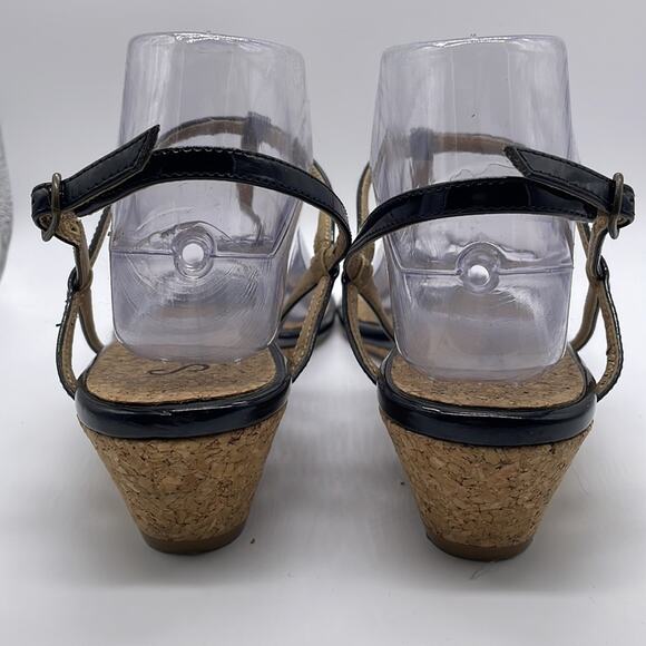 Splendid Black Patent Leather Strappy Cork Wedge Sandals Size 10 - Picture 6 of 10